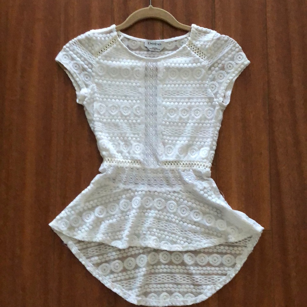 Bebe lace embroidered peplum top